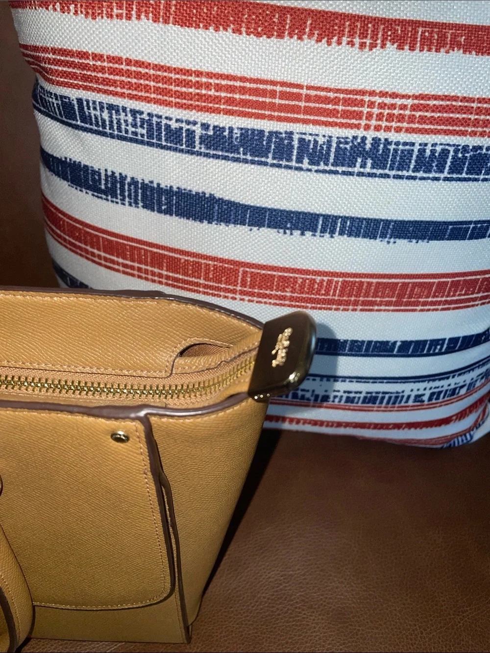 Coach Tan Saffiano Leather Top-Handle Satchel with Gold Hardware w/COA